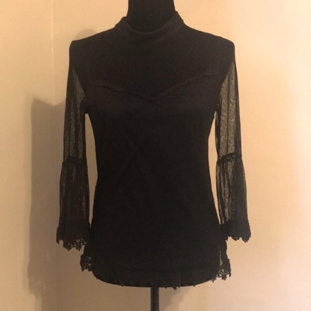 Lily White Black Mesh Top